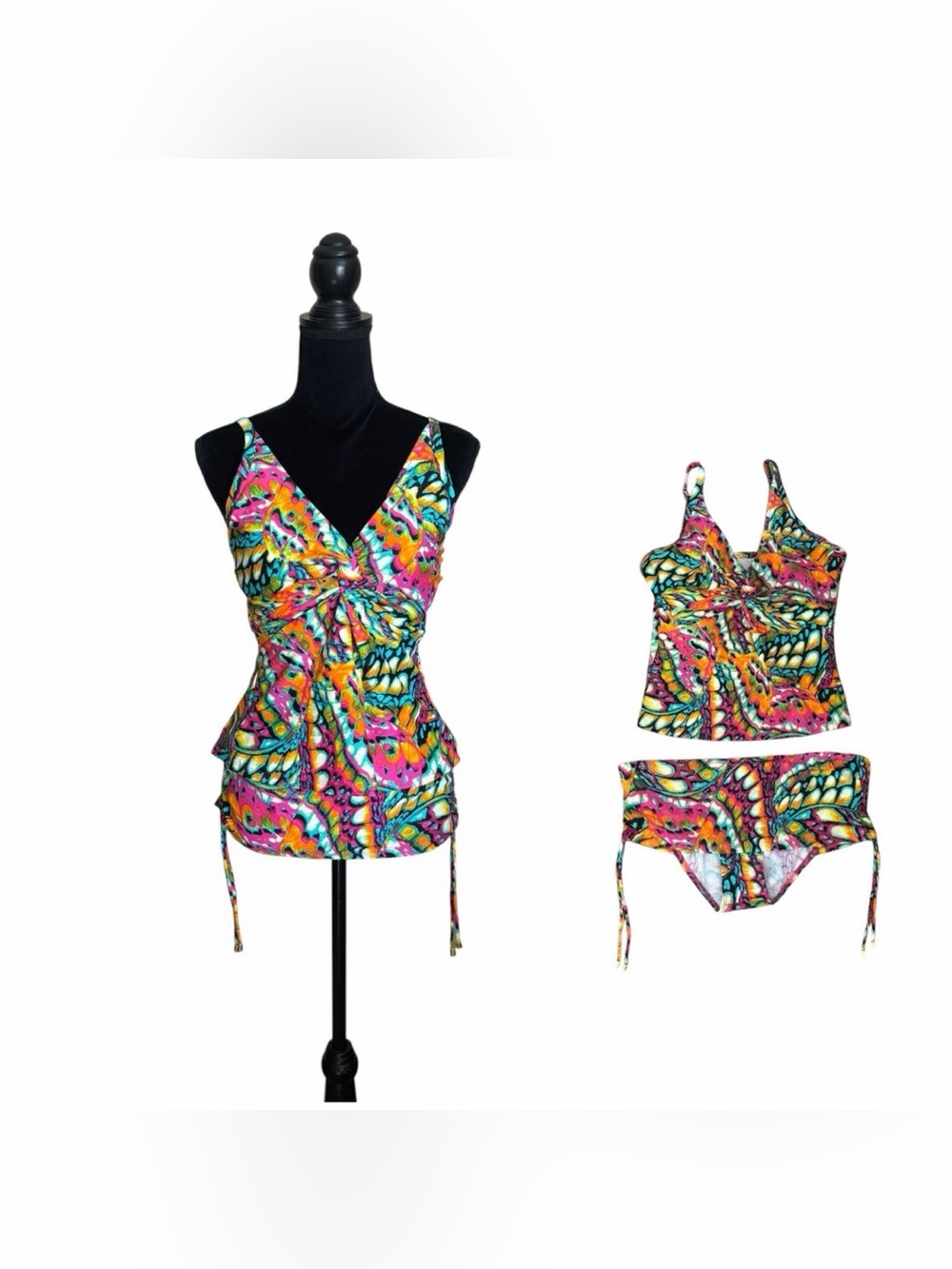 Bikini Bay NWT 2 piece modest abstract vacation adjustable tankini swimsuit